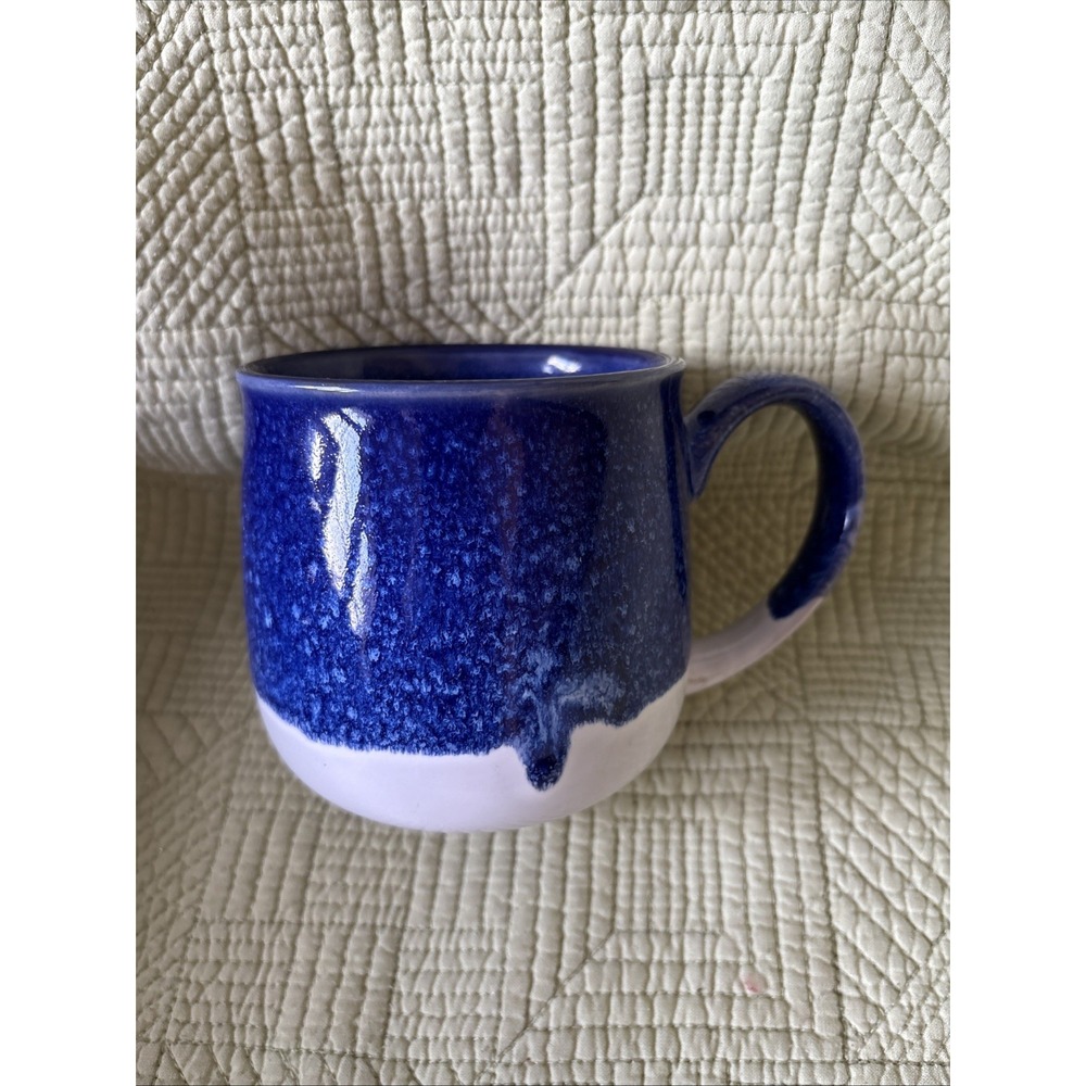 Inky Cobalt Blue Drip Glaze Stoneware Coffee Mug Cup Coastal Style